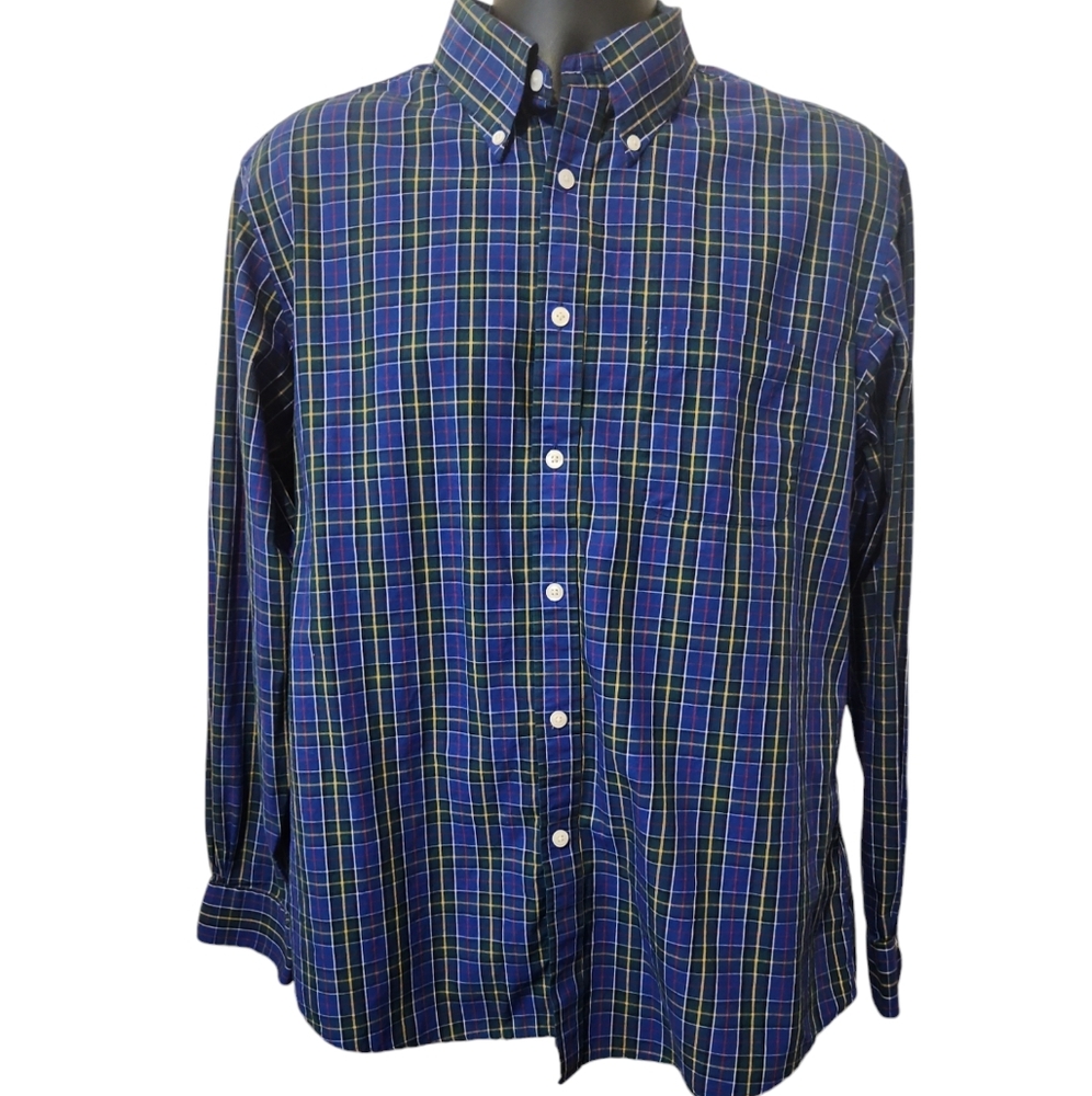 Brooks Brothers Mens L Regent Fit Button Down Plaid Shirt Blue Green
